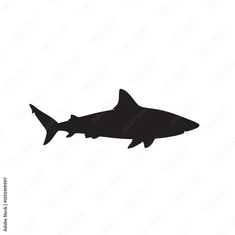 Fototapeta premium Powerful Shark Silhouette Swimming Gracefully Across the Ocean, A Marine Predator