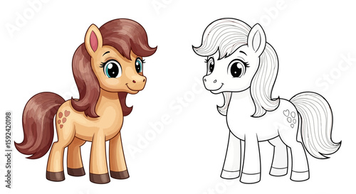 Playful pony with a wavy mane and kind expression shown in two artistic versions (2).jpg