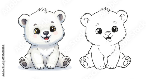 polar bear cub with fluffy fur big round eyes and a happy smile shown in two styles (2).jpg