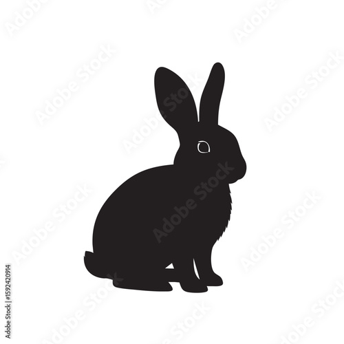 Silhouette of a Rabbit in Profile, Isolated on a White Background