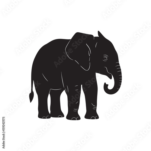 Silhouette of an African Elephant with Trunk Curled Upwards in Style