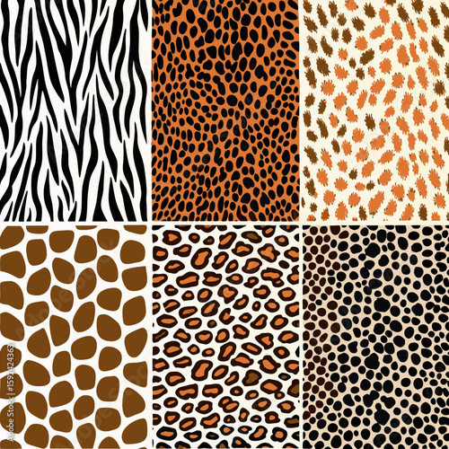 animal print seamless pattern, leopard print, cheetah print, zebra stripes, tiger fur texture, jaguar spots, abstract animal skin background, wildlife textile design, repeating nature textures