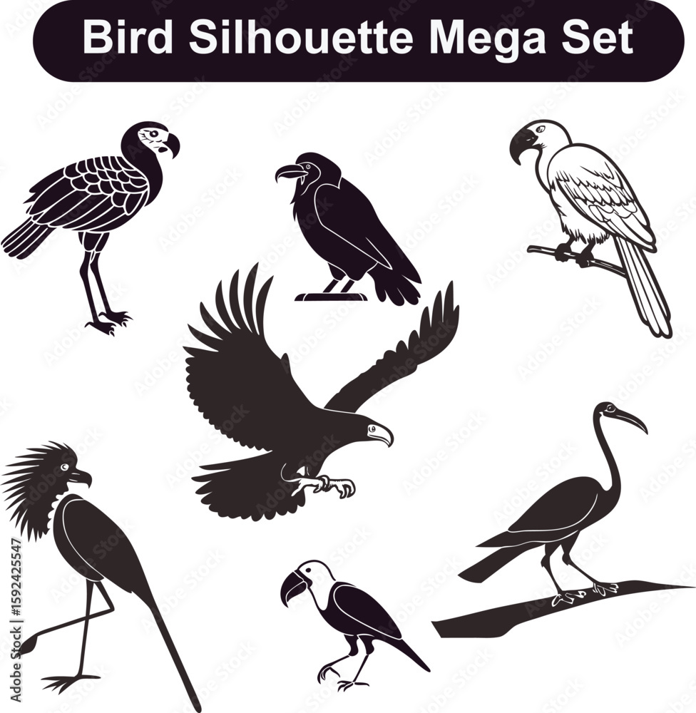 Fototapeta premium Charming illustration of various birds in flight and perched on branches