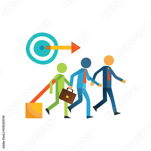 Business professionals marching towards a shared goal with a clear path forward