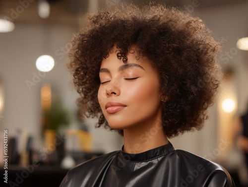 Relaxed Woman with Curly Hair Receiving Salon Treatment