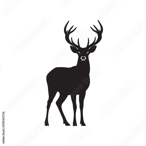Majestic Black Deer Silhouette Standing Tall with Prominent Antlers in Profile
