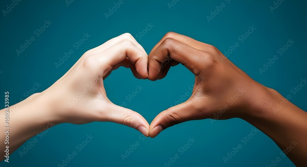 Fototapeta premium Unity and Diversity: Two Hands Forming a Heart Symbol