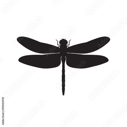 Striking silhouette of a dragonfly against a clean white background canvas