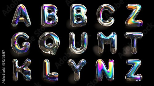 3d chrome font set, liquid metal alphabet, futuristic silver melted effect abc, mercury letters. hologram bubble reflective typeface, droplet trendy acid style, groovy shapes. glossy chrome font.