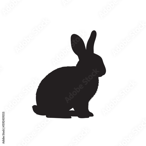 Silhouette of a sitting rabbit facing right with long ears up straight