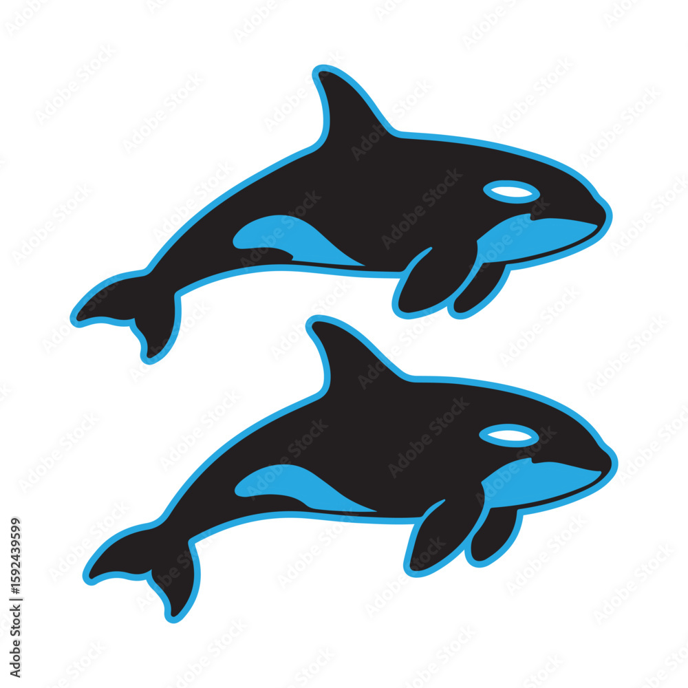 Obraz premium Two Orcas in a Simple, Stylized Design
