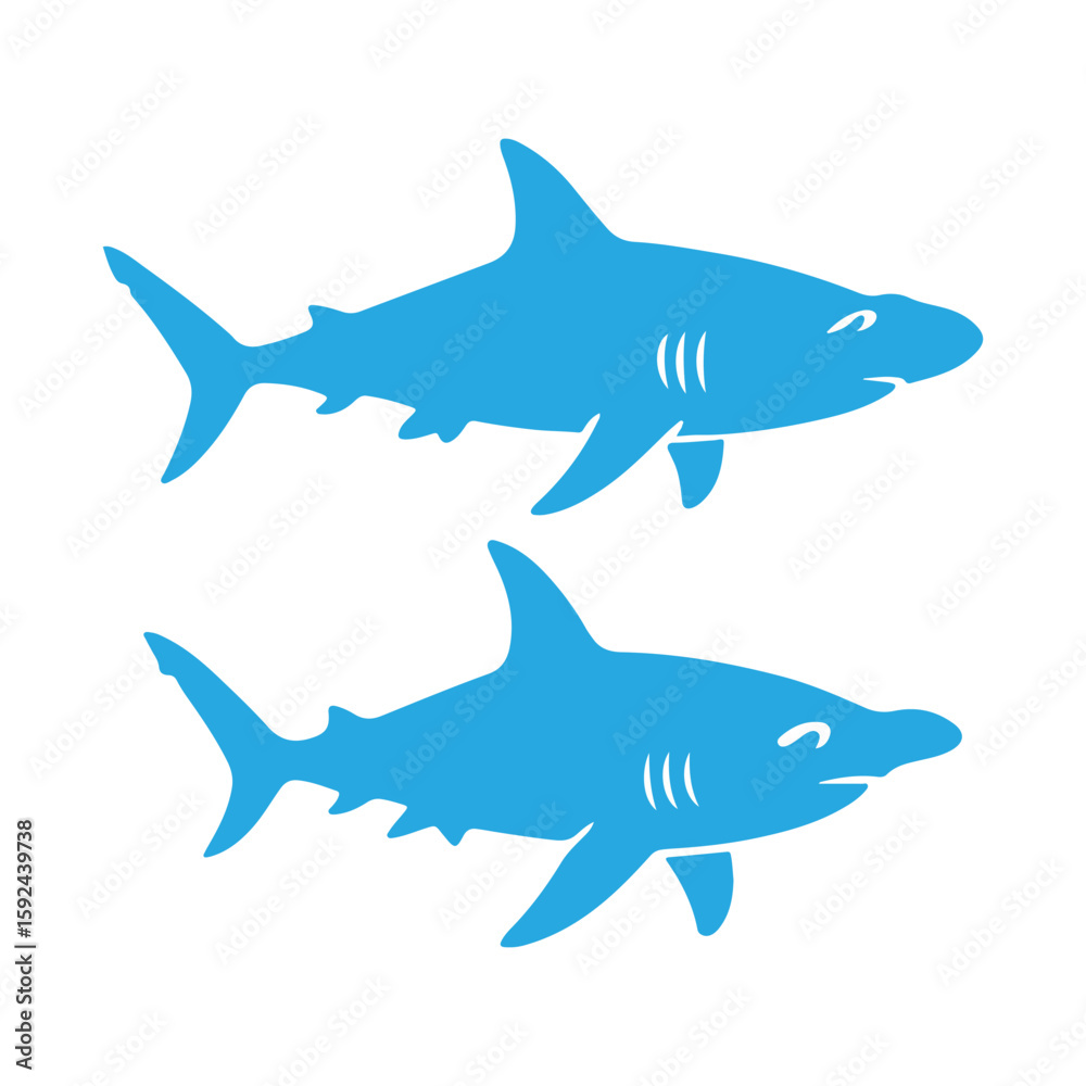 Naklejka premium Two Simple Blue Shark Silhouettes Against a White Background