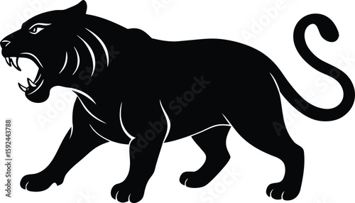 Tiger roaring fiercely in jungle ,powerful silhouette scene