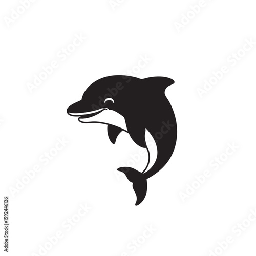 Vector cartoon illustration of a swimming dolphin silhouette isolated on a white background