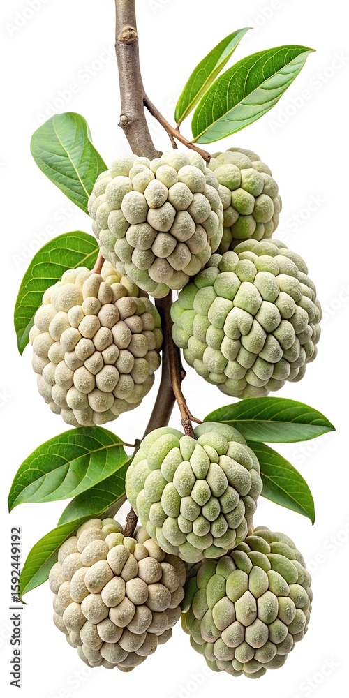 Fototapeta premium Close up of Sugar Apples on a Branch with Green Leaves