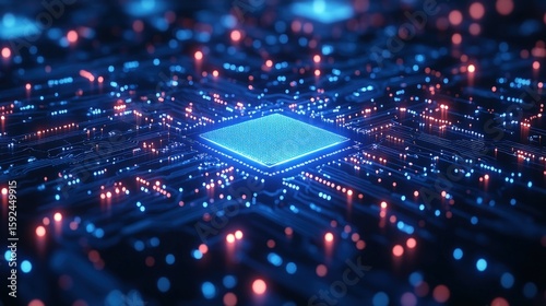Circuit board with glowing processor (1)