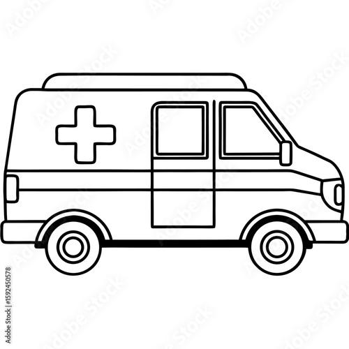 Minimalist continuous line drawing of an ambulance vehicle
