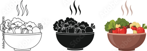 A delightful bowl of fresh vegetables is presented in three styles, showcasing a healthy and vibrant assortment of produce, perfect for culinary or nutritional themes.