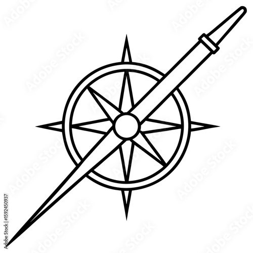 Simple line art illustration of a compass needle pointing north