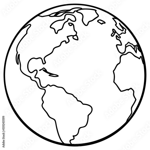 Stylized line art illustration of planet earth with continents clearly defined