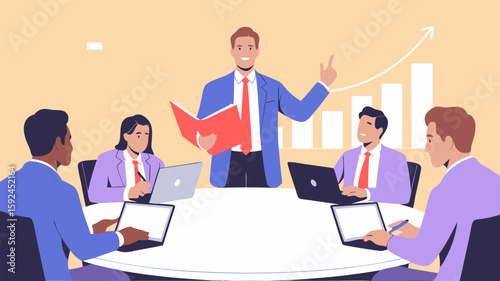Business Meeting Icon Vector SVG Flat Design with People and Graphs