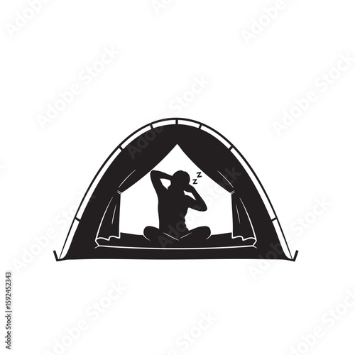 Restful Outdoors A Silhouette of Peace in a Camping Tent, embracing the quiet of nature with comfort and tranquility.