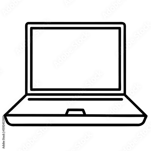 Minimalist single line drawing of a modern open laptop computer