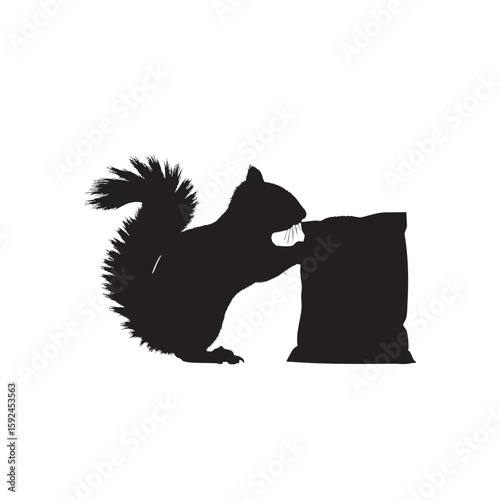 Funny Squirrel Eating Silhouette, Hungry Rodent Vector Icon