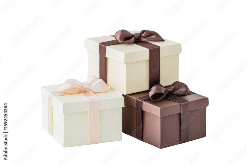 Fototapeta premium Boxes With Ribbons are Stacked, Presents in Celebration, and Gift Giving Concept.