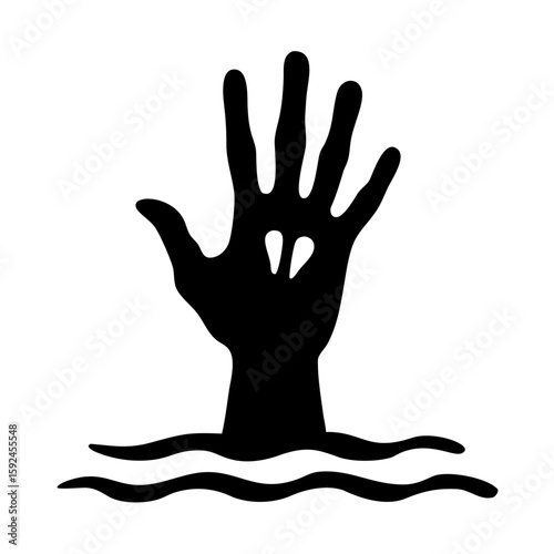 Open skeletal hand silhouette submerged in abstract ink