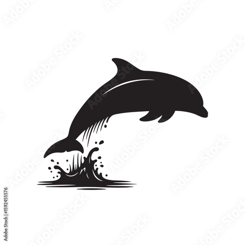 Jumping Dolphin Silhouette, Marine Wildlife Vector Logo
