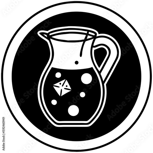 Classic pitcher with lemonade and ice cubes on black background  