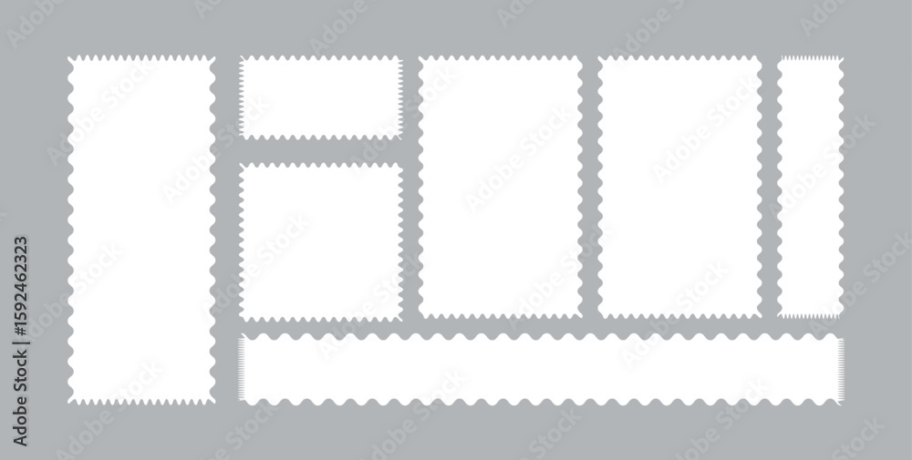 Obraz premium Elegant Postage Stamp Border Vector Set in Flat Design Style – High-Quality Templates on Subtle Backgrounds