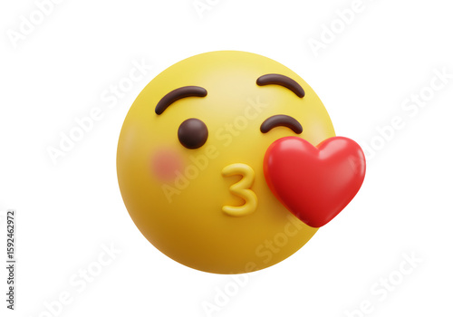 赤いハートを持つ3Dキス絵文字の表現 愛情と幸福を伝える顔文字 黒背景のイラストレーション