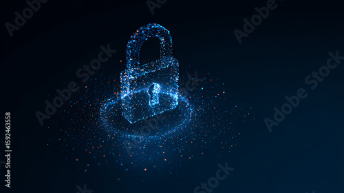 Glowing lock symbol on dark blue background stands for cyber safety in zero trust security, privacy defense, and secure digital control. zero lock. Illustration