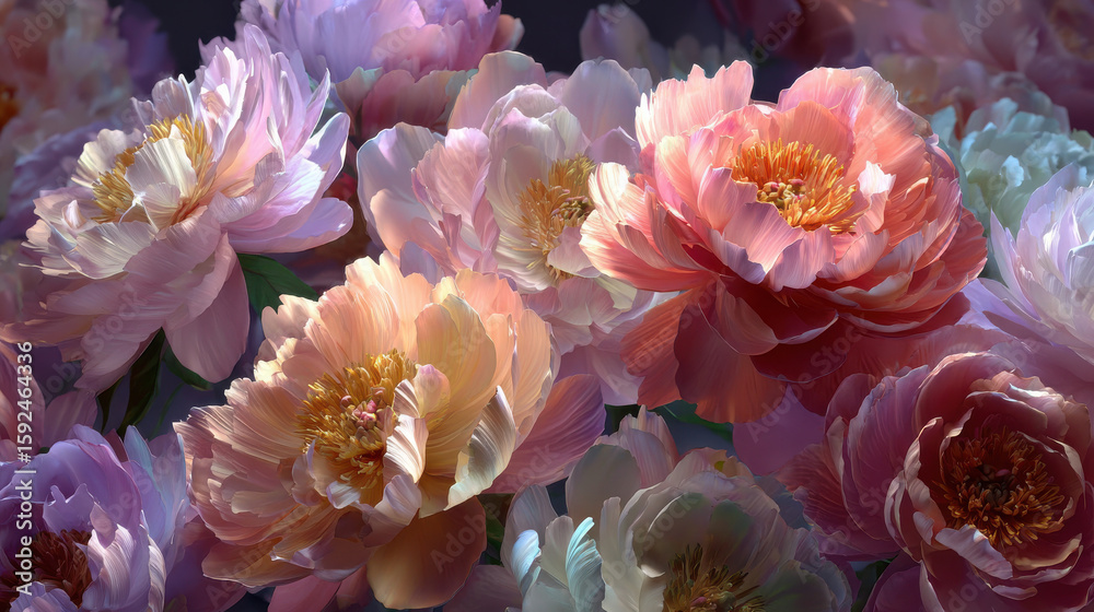 Obraz premium Delicate Peony Blossoms Soft Pastel Hues peonies flowers