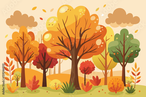 Watercolor Style Autumn Trees for Thanksgiving vector illustration