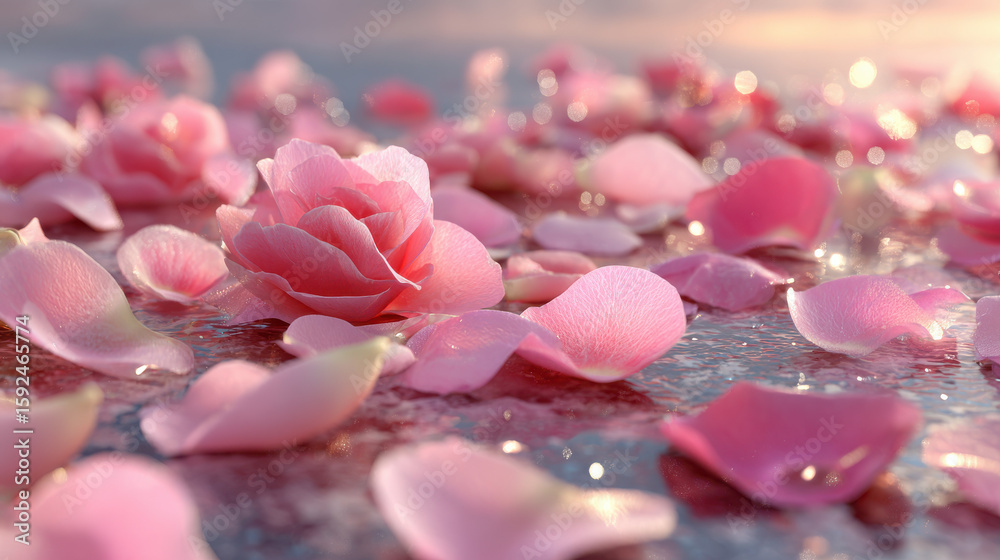 Obraz premium Delicate pink rose petals floating on water surface image