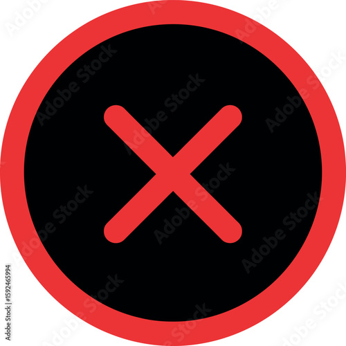Red cross symbol in black circle error cancel delete no entry