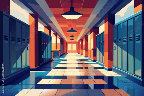Abstract School Corridor with Lockers vector illustration