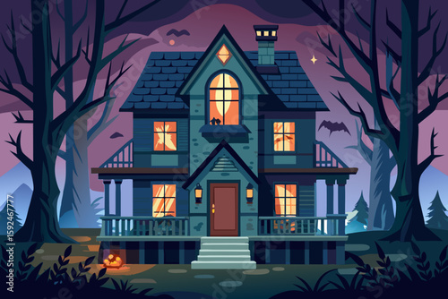 Creepy Dollhouse with Flickering Lights vector illustration
