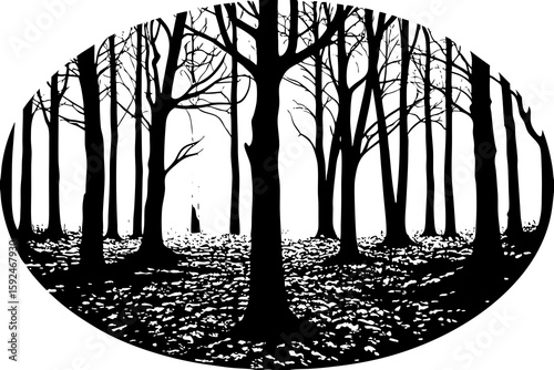 Fog Creeping Over a Dark Halloween Forest vector illustration