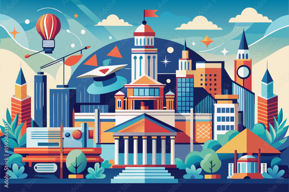 Fototapeta premium Memphis Design with Education Related Patterns vector illustration