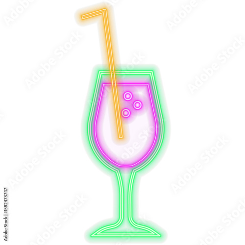 Neon light bottle party vector. Cheers toast neon cocktail fashion sign night light signboard glowing.Collection of cocktails with neon lights style.