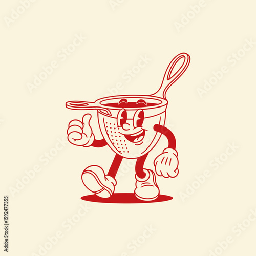Retro Cartoon Kitchen Strainer Mascot Character Giving Thumbs Up
