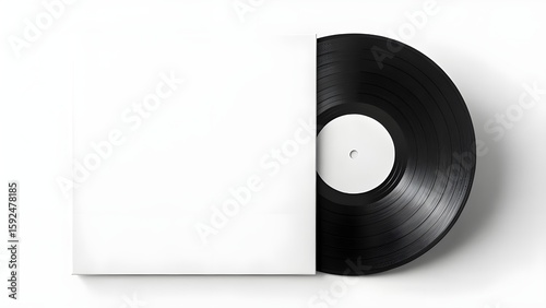 Mockup Blank vinyl record sleeve and black record, isolated on white background.