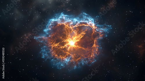 A bright celestial nebula glows against a dark space background.