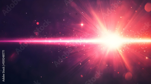 Abstract image of a bright light with red and purple hues against a dark background.