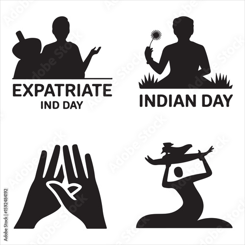 Expatriate & Indian Day Silhouette Vector Nature & Cultural Hands