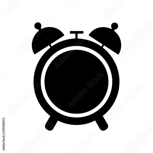 Minimalist alarm clock black silhouette icon for timely alert design with transparent background  
